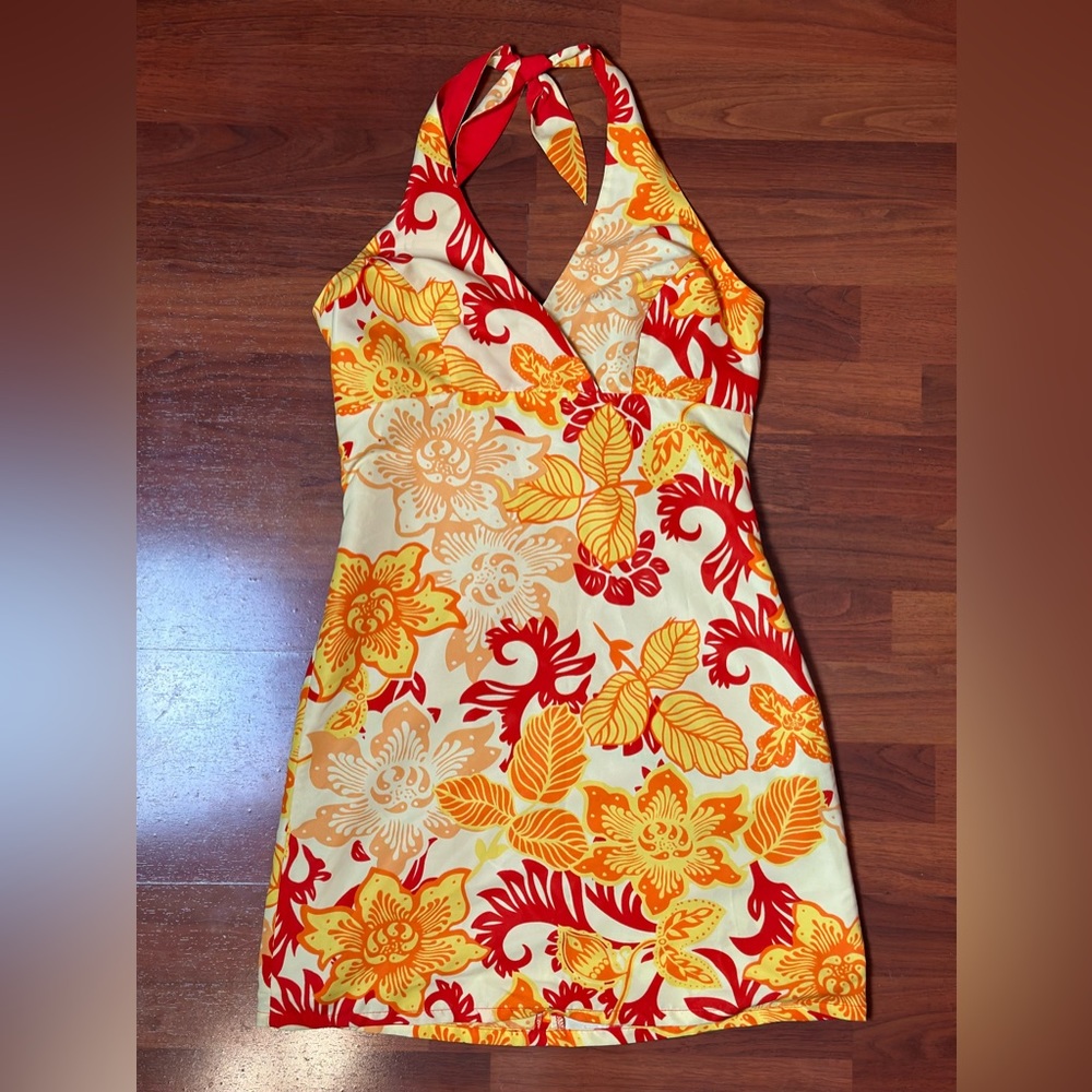 Red and yellow Halter dress